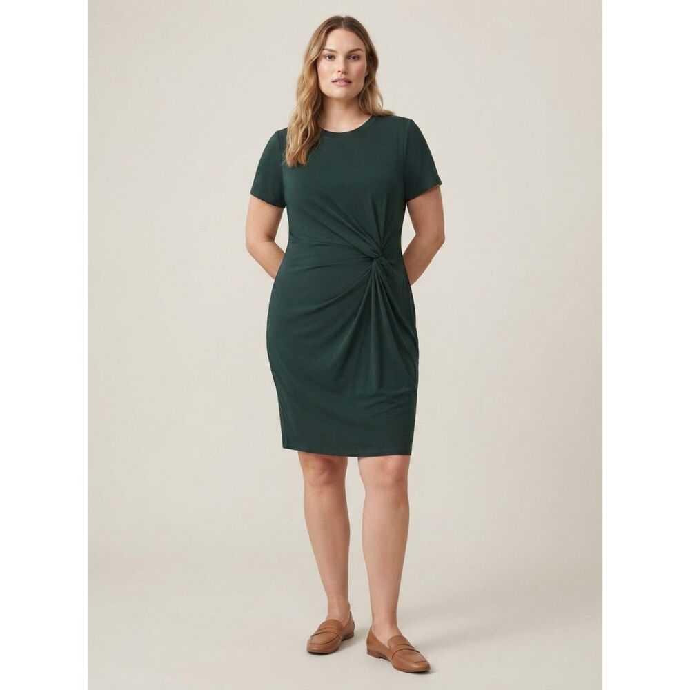 DKNY Cotton Spandex Knotted Waist Midi Dress - Emerald Green - NWT -Size: Medium